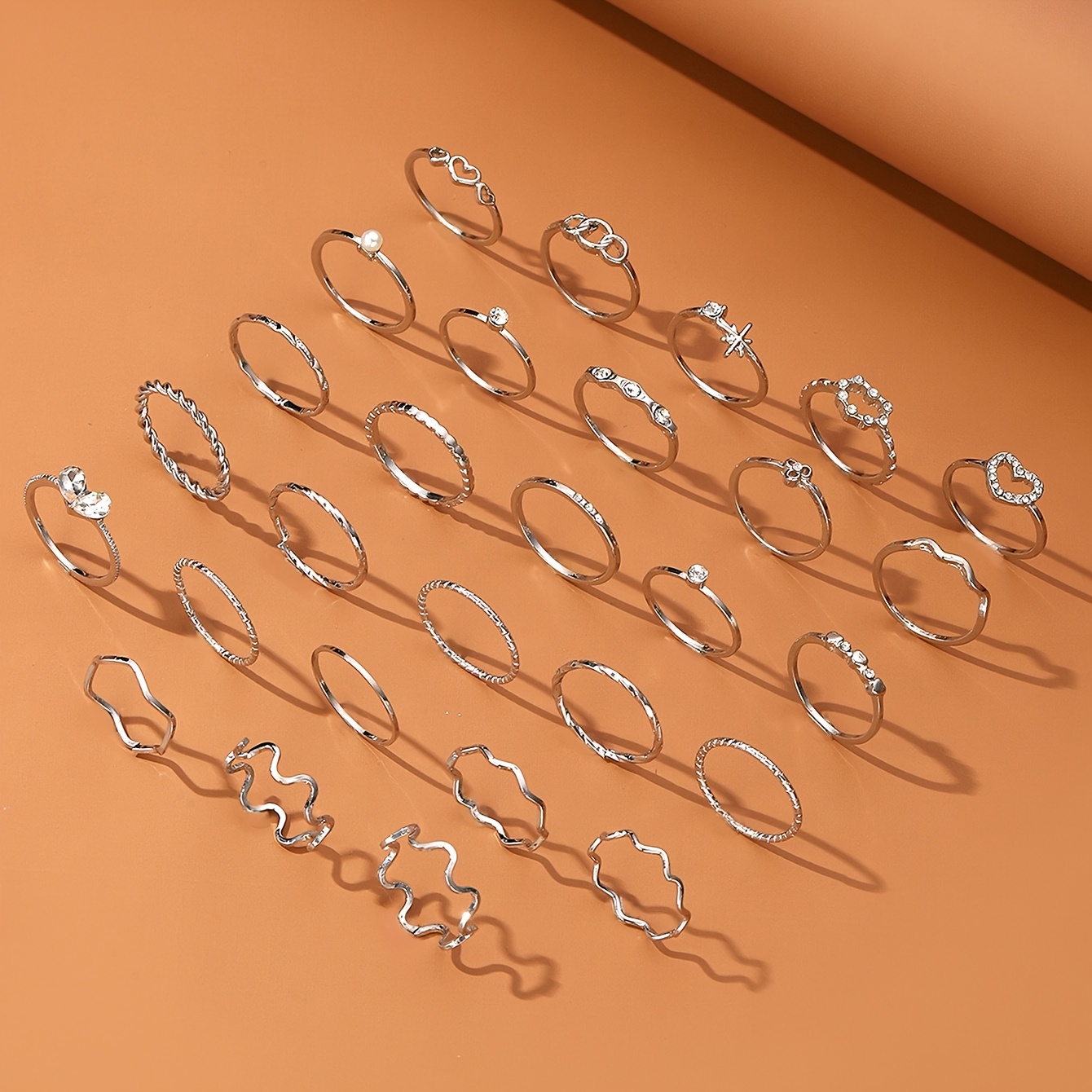 28pc Bohemian Style Women's Love Theme Ring Set
